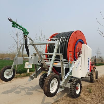 Agricultura Máquina de riego con manguera de viajero con bobina de rociado con material plástico