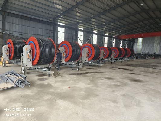 Máquina de riego de riego de manguera de bobina durable para riego de viajes agrícolas con pistola de riego de gran impacto