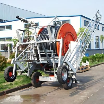 Riego de metal hecho fácil 28m Sistema de riego de manguera de tipo boom eléctrico con turbina de agua y caja de engranajes IOT