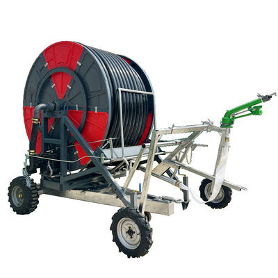 Sistema de riego móvil de agricultura de 75 cm de diámetro con rociador y bobina de manguera móvil