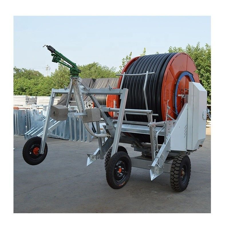 Sistema de riego agrícola metálico Riego de manguera con bobina de rociador de 75 cm de diámetro y construcción metálica